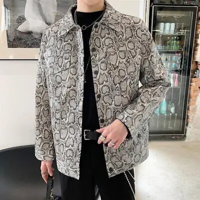 Snakeskin Pattern Men's Faux Leather Jacket Slim Fit Coat Formal Casual Outwears • $70.73