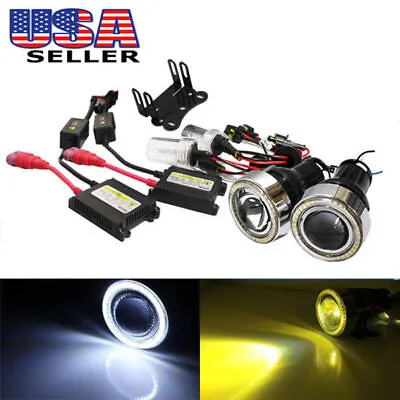 3  Projector Fog Light Lamps W/ 40-LED Halo Angel Eyes Rings + 3000K HID Combo • $125.99