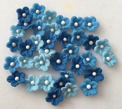 £2 • Buy 30 Mixed Blue Edible Sugar Paste Flowers – CupCake Decorations, Wedding, Toppers