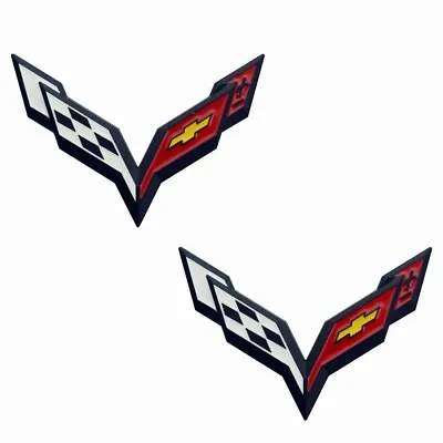 Pair Fits 2014-2019 Corvette C7  Emblem Cross Flags Badge 3D Metal Logo • $22.99