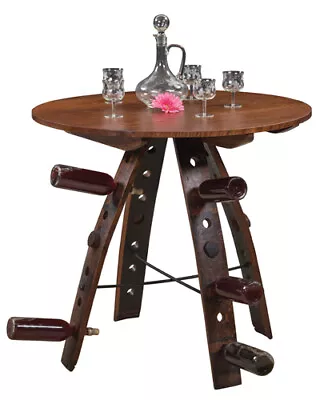 Amish Rustic Round 36  Pub Whiskey Barrel Stave Swivel Dining Table Wine Holder • $799