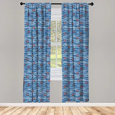 Nautical Curtains 2 Panel Set Lifebuoys Blue Sea Waves • £20.99