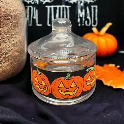 Vintage Halloween Jack O Lantern Pumpkin Lidded Candy Jar Indiana Glass Co Small • $14.99