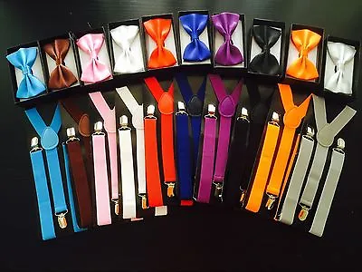 Men Women Elastic Suspenders & Bow Tie Matching Set Tuxedo Suit Unisex Bowtie • $7.99