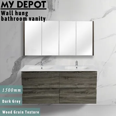 1500mm Wall Hung Bathroom Vanity Dark Grey MDF Wall Mount Cabinet With Basin • $1049.25