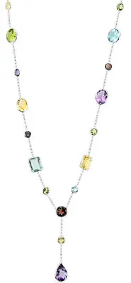 14K White Gold Multi-Shaped Gemstone Necklace 18 Inches • $561.59