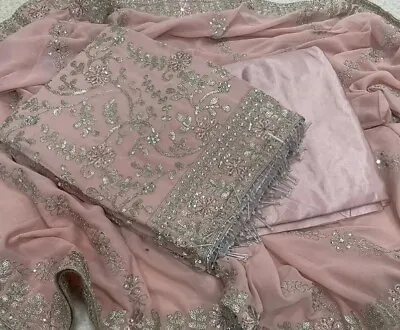 Ladies Pakistani Embroidered Pink Hem 3 Peice Unstitched Suit Brand New • £35
