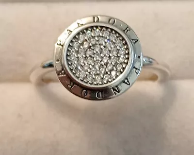PANDORA Pave Sterling Silver 925 &CZ Ring With Logo.Size 8 • $40
