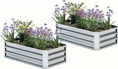 2x Galvanized Raised Garden Bed 4x2x1ft Garden Planter Box For Flower Vegetable • $79.99