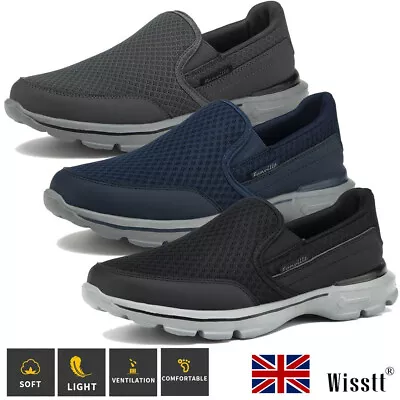 Mens Loafers Slip On Walking Shoes Flats Gym Casual Sneakers Breathable Trainers • £15.75