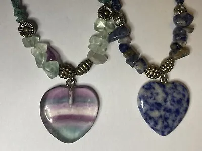 Vintage Rainbow Fluorite & Sodalite Heart Pendant Necklaces    #47 • £16