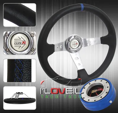 350mm 3 Spoke Deep Dish Steering Wheel + Blue 1.5  Thin Quick Release Adapater • $48.99