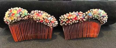 Vintage Sequin Beaded Multicolored Handmade Hair Comb Pair (2) • $37.99