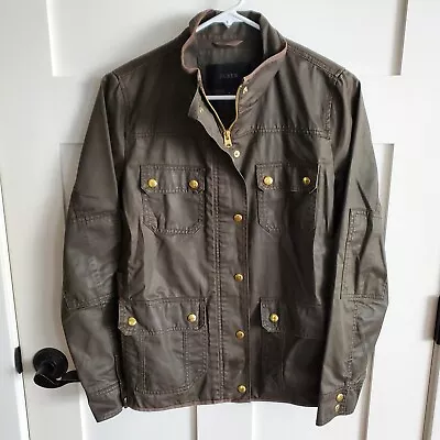 J Crew Womens Field Jacket Size Small The Downtown Army Green Olive Waxed Coat • $34