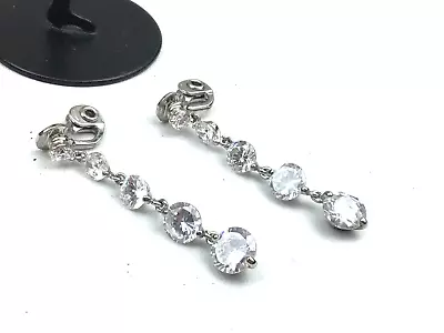 Monet Earrings Crystal Cubic Zirconia Silver Tone Clip On Drop NO OFFERS • $10