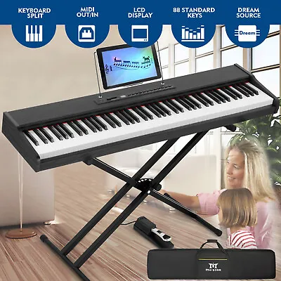 Black 88-Key Full Size Semi-Weighted Digital Piano Electronic Keyboard Pedal+Bag • $189.99