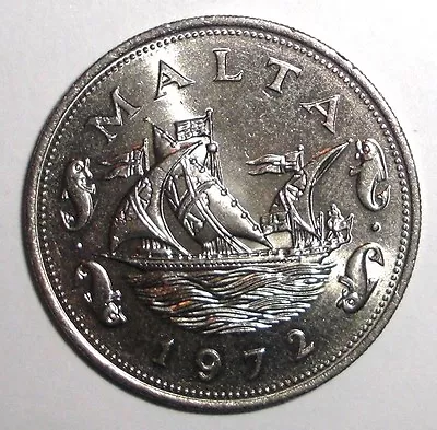 1972 Malta 10 Cents Barge Of The Grand Master Ship Fish Coin • $3.11