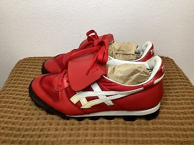 Vintage Asics Tiger Onitsuka Red White Baseball Men’s Sz 7 Cleats Low Top KY-22 • $44.99