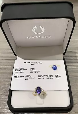 18k Yellow Gold Oval Aaa Tanzanite & Diamond Ring New Without Tags Ring Size ‘n’ • £1150