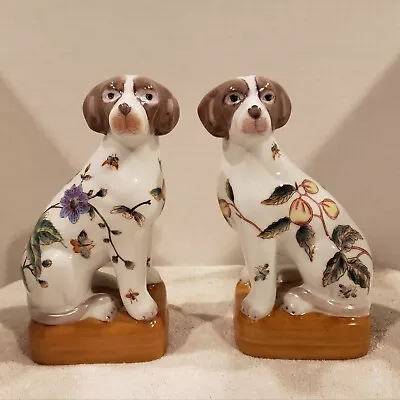 Vintage Staffordshire Style Dog Bookends In Floral Motif Set Wong Lee 8.25” • $129.87