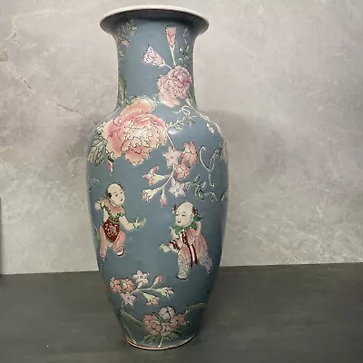 Macau Made Ornate Hand Painted Vase Light Blue Pink And White • $30.99