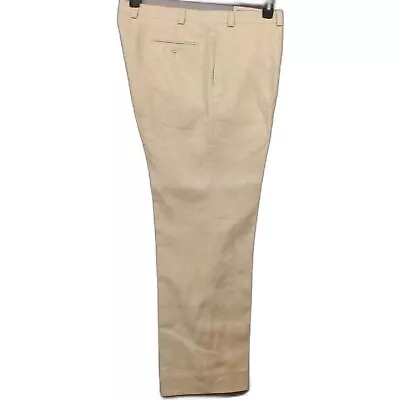 Calvin Klein Linen Pants Men 50/37 No Hem Beige Flat Front 4 Pocket Button Close • $38.97