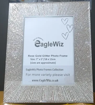 EagleWiz Rose Gold Glitter Mirror Glass Photo/Picture Frame Sparkle RoseGold • £11.99