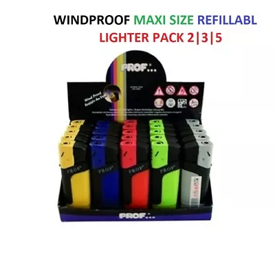 Prof Soft Touch Windproof Jet Refillable Maxi Size Lighters Pack 2|3|5 GIFT SET • £6.97