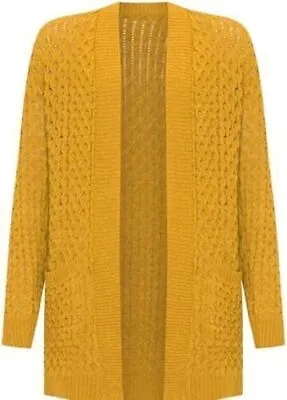  Ladies Open Boyfriend Cardigan Cable Knitted Pocket Plus Size Long Sleeve  • £15.49