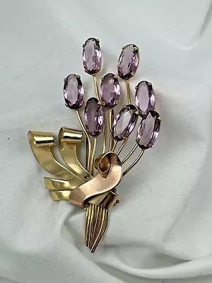 Vintage CORO Retro Purple Amethyst Color Floral Spray Fur Clip Brooch Pin • $165