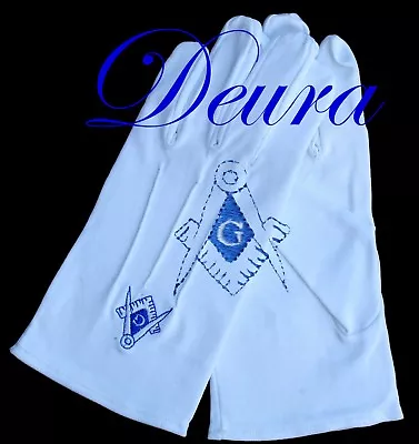 Masonic EMBROIDERED White 100% Cotton Gloves White G Square & Compass Size XL • $12.99