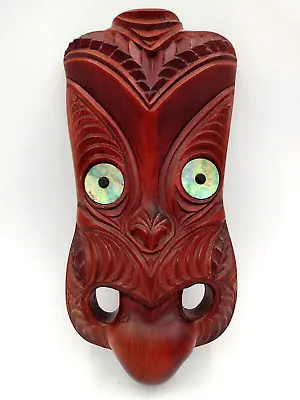 Tribal Maori New Zealand Hand Carved Wood Abalone Paua Koruru Mask Wall Decor • $134.98