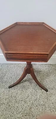 Antique Vintage Mahogany Hexagon Round Solid  Drum Octogon Table • $44.99