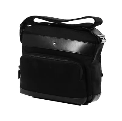 Montblanc 118253 Black Nightflight Reporter Zip Top Bag Leather Nylon New No Box • $375