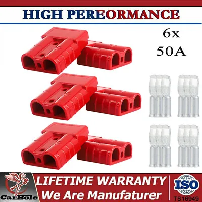 6x Anderson Style Plug Connector DC Power Tool VIC 50AMP Solar Caravan 6AWG Red • $12.99