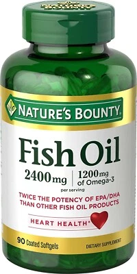 $15.82 • Buy Nature's Bounty Fish Oil, Supports Heart Health, 2400Mg, Coated Softgels, 90 Ct.