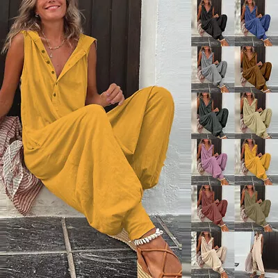 £4.69 • Buy Size UK Womens Ladies V Neck Hooded Tank Jumpsuit Playsuit Harem Baggy Overalls