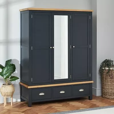 Cotswold Charcoal Grey Painted Triple 3 Door Wardrobe With Mirror - FC43 • £899