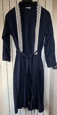 Marks And Spencer Size 12-14 Dressing Gown Navy Blue Pocket Tie Waist Standard • £6.75