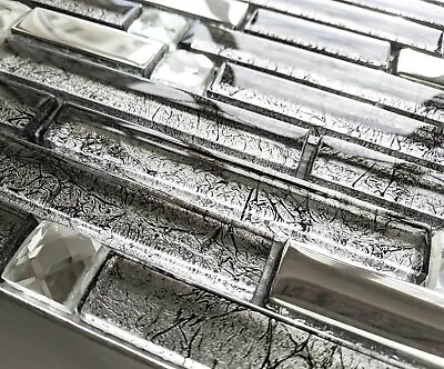 £8.98 • Buy Chrome Silver Grey Steel Metal Foil Rectangle Jewel Glass Mosaic Wall Tiles 8mm