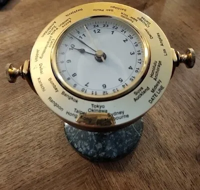 GMT Swivel Desk Clock Marble Brass Rotating World Time Zone • $25