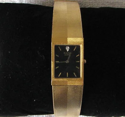 Vintage Bulova Diamond  Quartz Men's Watch Black Face With Diamond Gold Band • $99.99