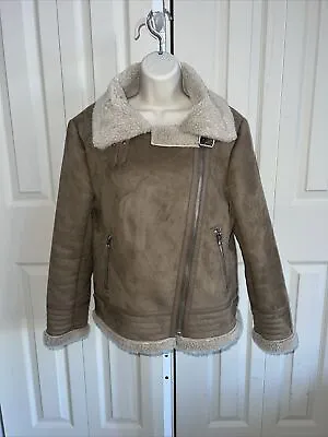 Zara Womens Medium Faux Suede Double Faced Shearling Fleece Lined Jacket • $31.97