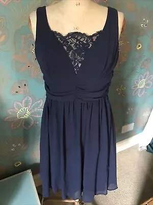 Elise Ryan Navy Blue Lace Insert Prom Party Wedding Dress Ladies Size 14 • £5