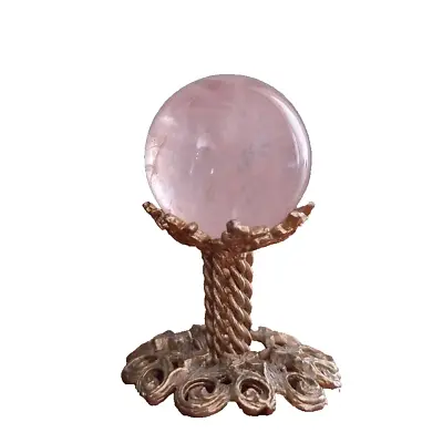 Vintage Star Rose Quartz Polished Sphere Pink Crystal Ball Gold Filigree Stand • $41.60