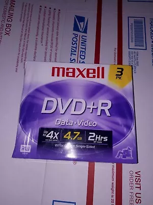 Maxell DVD+R Factory Sealed 3-Pack 4.7GB 120 Minutes DVDs NEW • $2