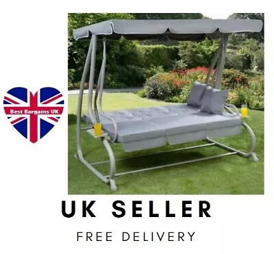 Somerset 3 Seater Swing Hammock Bed Quality Heavy Duty Chair Garden Seat Grey UK • £345