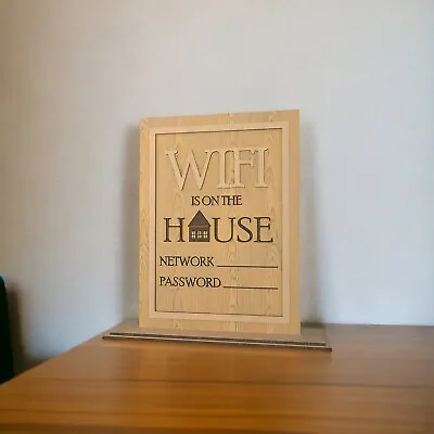 Personalised WiFi Sign - Wooden WiFi Plaque & Stand Internet Name & Password • £9.99