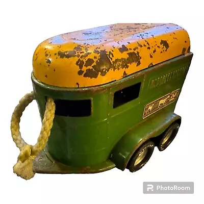 Vintage Well Loved NYLINT Horse Trailer- Green And Gold As Found • $29