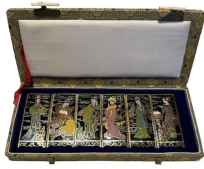 Miniature Japanese Cloisonne Enamel Folding Screen 3”h X 7”w Women In Kimonos • £54.85